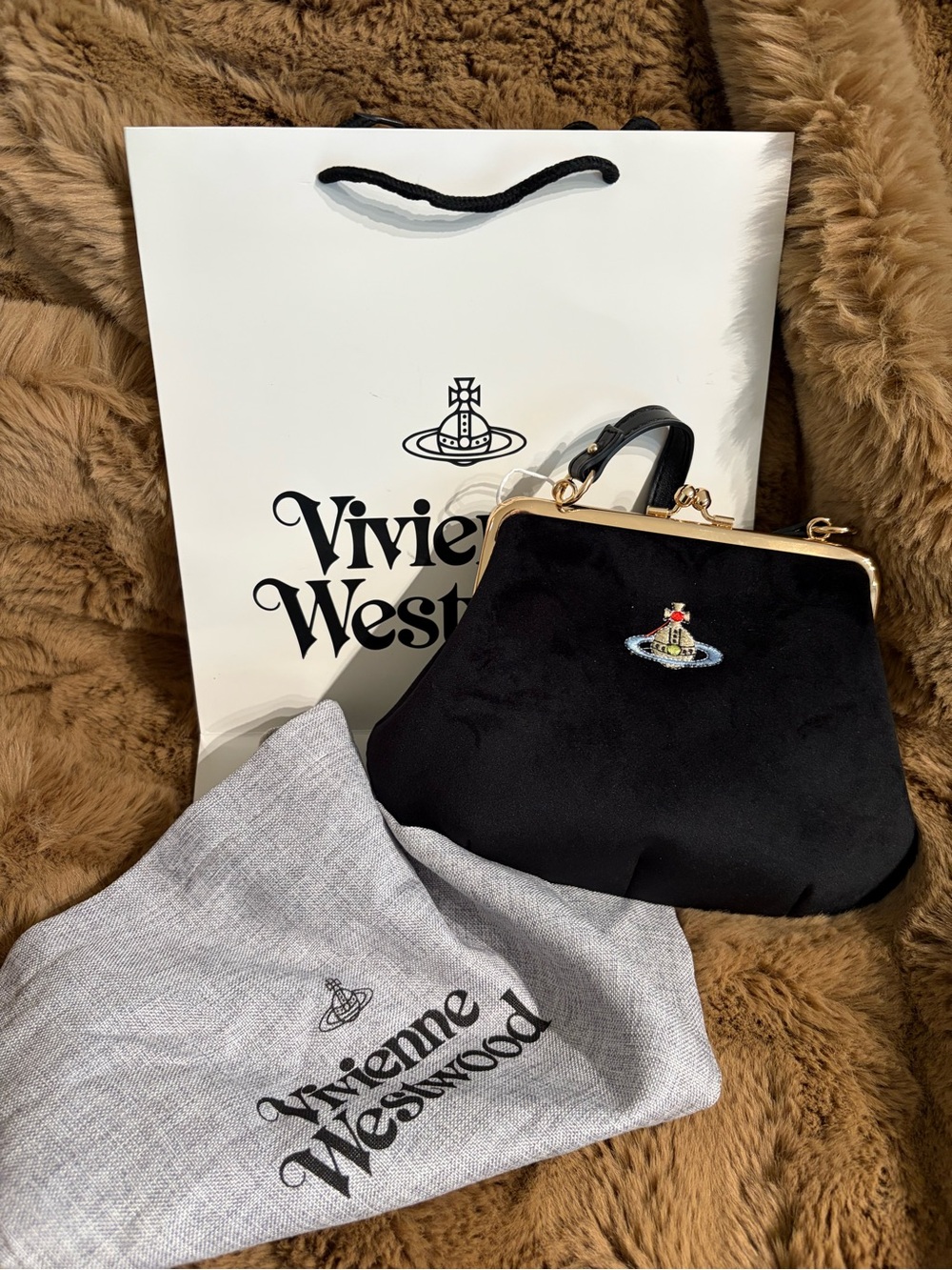 Vivienne Westwood Black Mini Frame-Top Bag with Gold Hardware